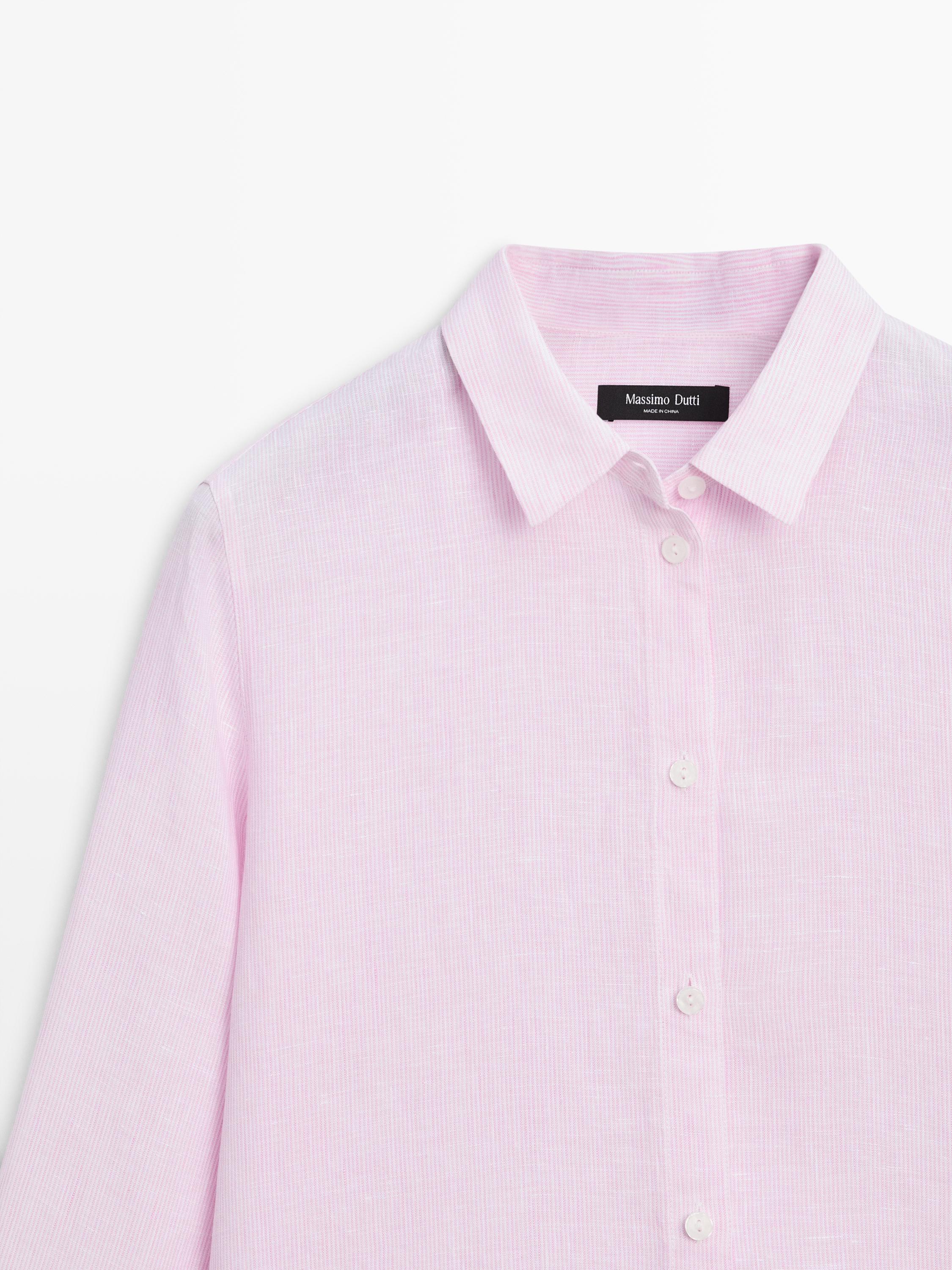 Flowing pinstriped 100% linen shirt